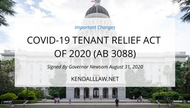 Law in  California 2020  Assembly Bill No. 3088 – State Law Protections Against Eviction for Nonpayment of Rent